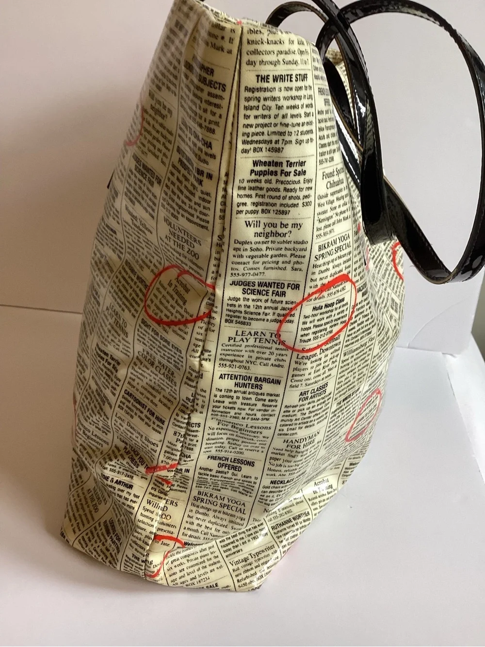 Kate Spade New York Newsprint Canvas Bonton Shopper Tote Bag Classified Ads